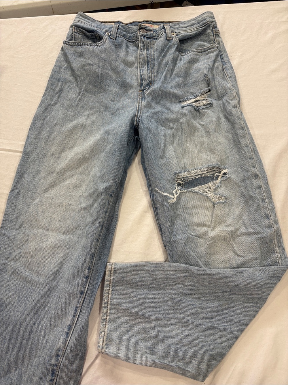Signature by Levi Strauss Light Blue Distressed Straight-Leg Jeans